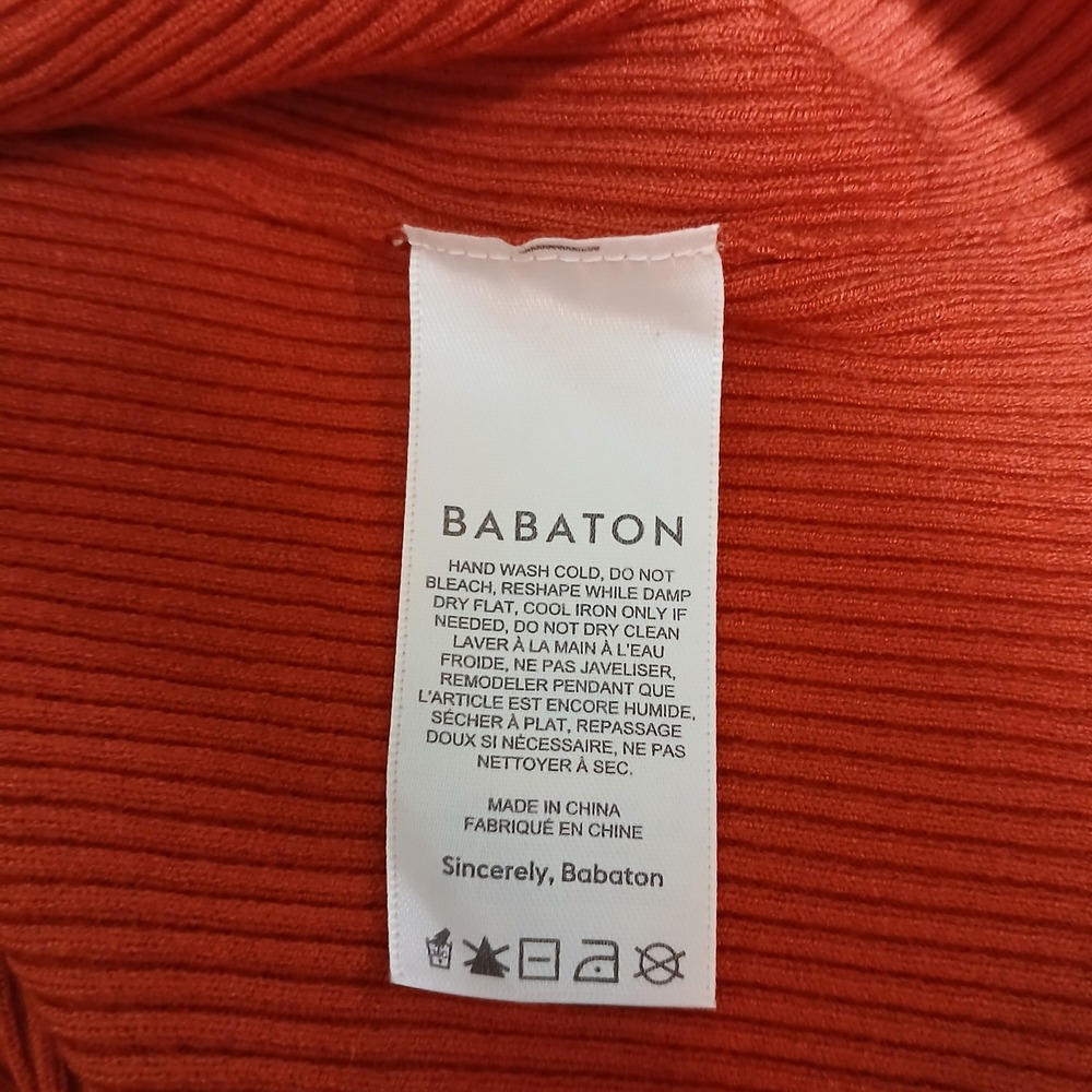 BABATON Orange Ribbed V Neck‎ Collar Long Sleeve Sweater Knit Top XL - Picture 7 of 10